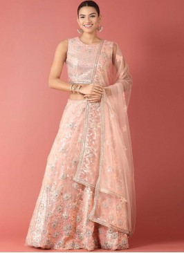 Peach Sequins Sangeet Trendy A Line Lehenga Choli