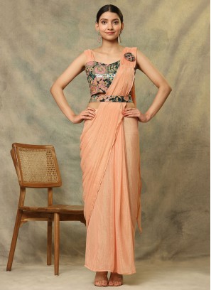 Peach Sequins Trendy Saree