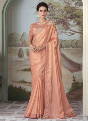 Peach Silk Embroidered Trendy Saree