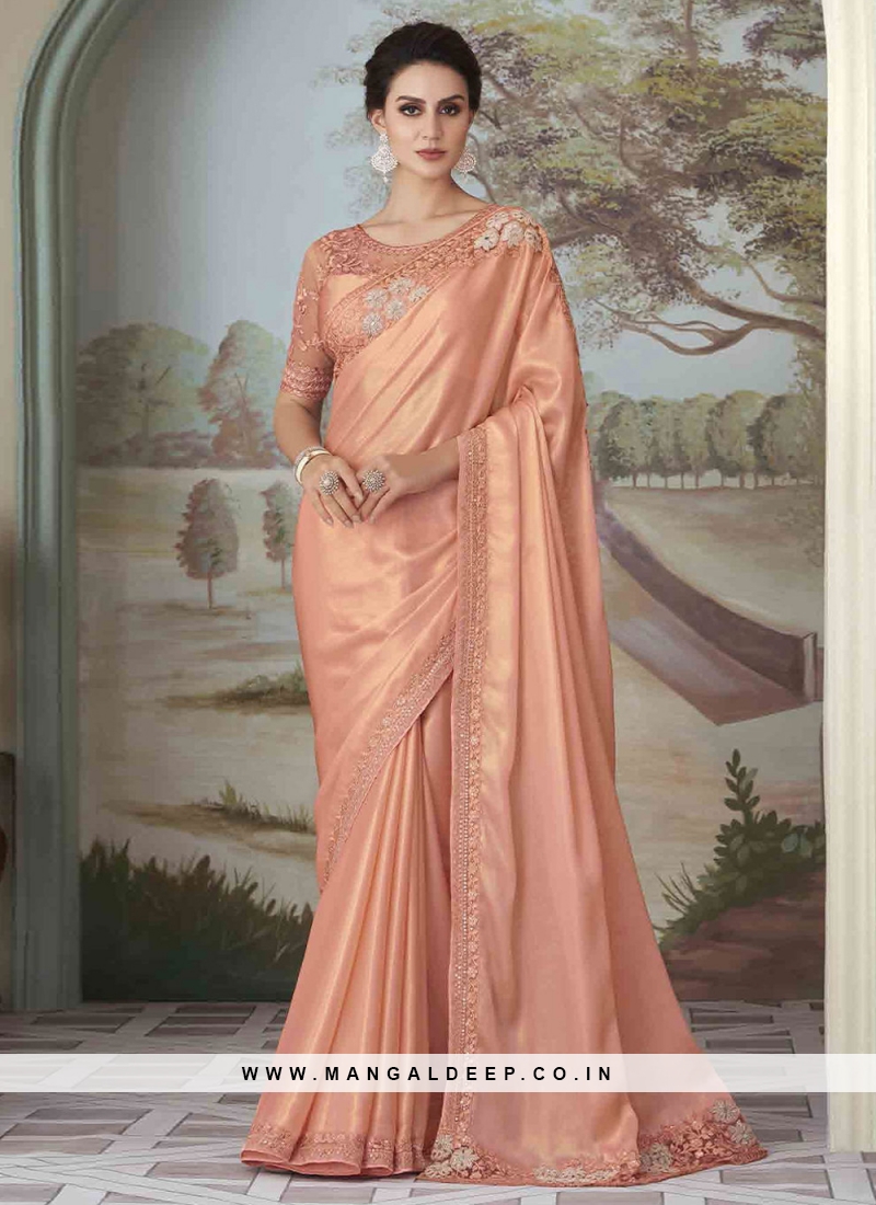 Peach Silk Embroidered Trendy Saree