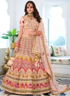 Peach Velvet Zari Designer Lehenga Choli