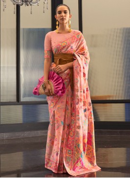 Peach Weaving Trendy Saree