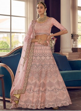 Peach Wedding Pure Crepe Designer Lehenga Choli