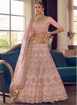 Peach Wedding Pure Crepe Designer Lehenga Choli