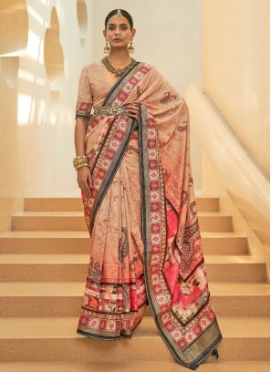 Peach Woven Wedding Classic Saree