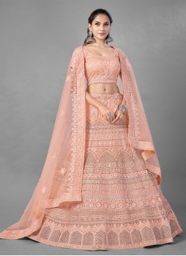 Peach Zari Net Lehenga Choli