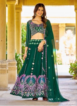 Pearls Faux Georgette Designer Lehenga Choli in Green