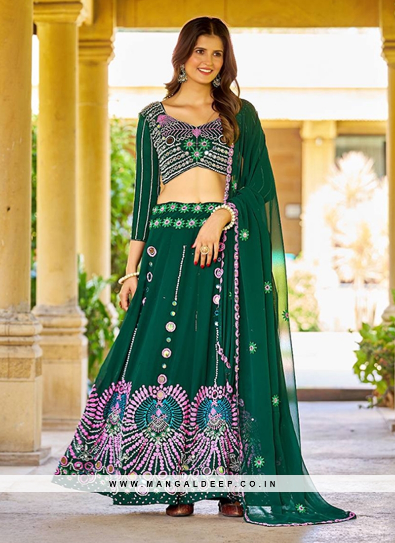 Bottle Green Georgette Readymade Lehenga Choli in Free Size in USA, UK,  Malaysia, South Africa, Dubai, Singapore