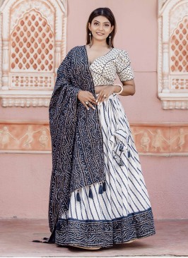 Peppy Bandhej Grey and White Poly Cotton Long Choli Lehenga