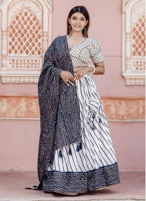 Peppy Bandhej Grey and White Poly Cotton Long Choli Lehenga