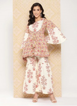 Peppy Cream Floral Print Trendy Salwar Kameez