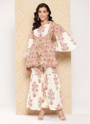 Peppy Cream Floral Print Trendy Salwar Kameez