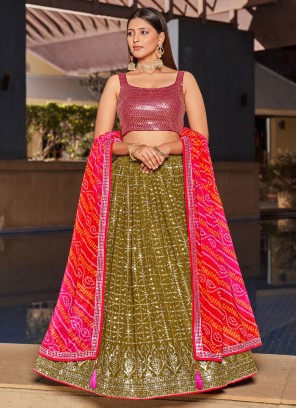 Peppy Green Georgette Trendy Lehenga Choli
