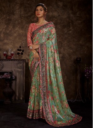 Peppy Imported Sequins Sea Green Trendy Saree