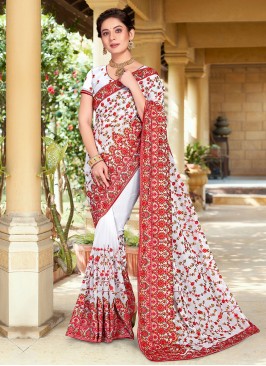 Peppy Resham White Georgette Trendy Saree