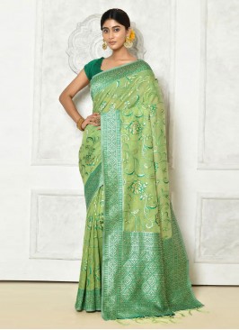 Perfect Cotton Woven Green Contemporary Saree