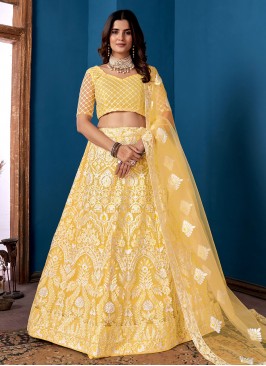 Perfect Embroidered Yellow Designer Lehenga Choli