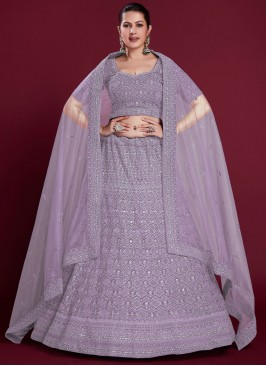 Perfect Lavender Georgette Trendy Lehenga Choli