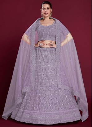 Perfect Lavender Georgette Trendy Lehenga Choli