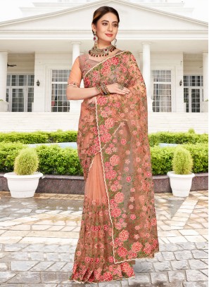 Perfect Peach Net Trendy Saree