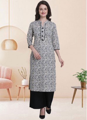 Perfect Printed Grey Party Wear Kurti