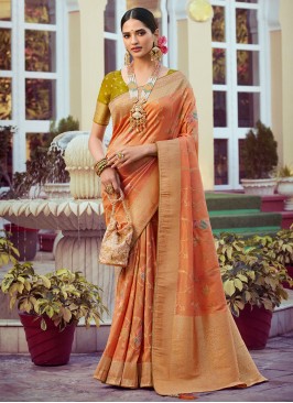Perfect Woven Orange Silk Designer Saree