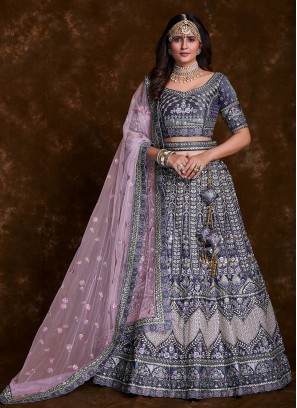 Perfervid Art Silk Grey Sequins Designer Lehenga Choli