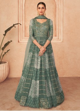 Perfervid Georgette Embroidered Green Designer Gown