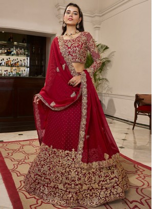 Perfervid Georgette Sequins Red A Line Lehenga Choli