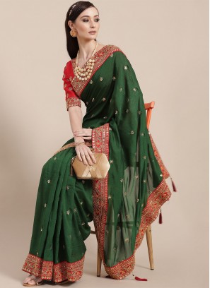 Perfervid Green Festival Designer Traditional Saree