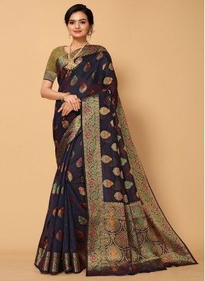 Perfervid Organza Blue Zari Casual Saree