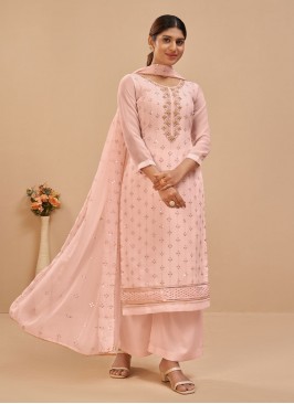 Perfervid Peach Sequins Pure Georgette Designer Pakistani Salwar Suit
