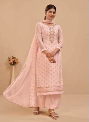 Perfervid Peach Sequins Pure Georgette Designer Pakistani Salwar Suit