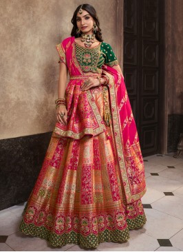 Perfervid Pink Banarasi Silk Designer Lehenga Chol