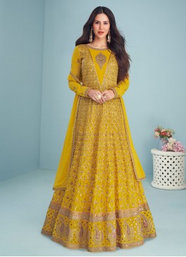 Perfervid Resham Georgette Yellow Salwar Kameez