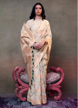 Perfervid Woven Cotton Cream Contemporary Saree