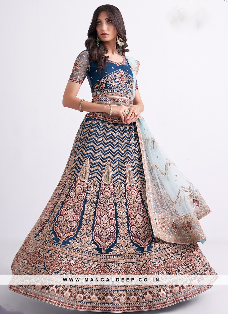 Persian blue Color Patch  & sequins Embroidered Lehenga Choli