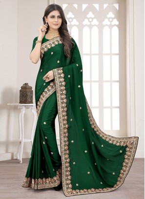 Phenomenal Crepe Silk Zari Green Trendy Saree