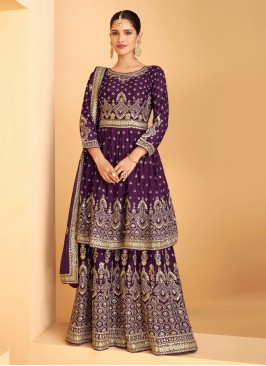 Phenomenal Embroidered Faux Georgette Palazzo Designer Suit