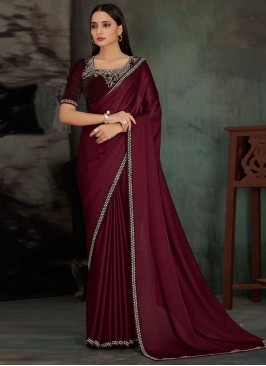 Phenomenal Georgette Satin Zircon Contemporary Style Saree