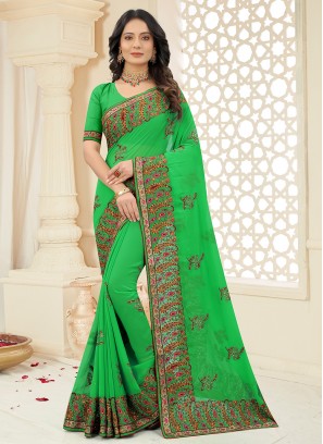 Phenomenal Georgette Stone Green Classic Designer Saree