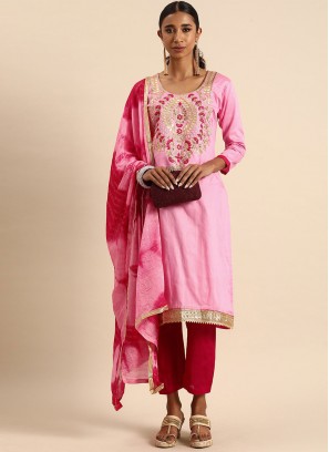 Phenomenal Pink Embroidered Trendy Salwar Suit