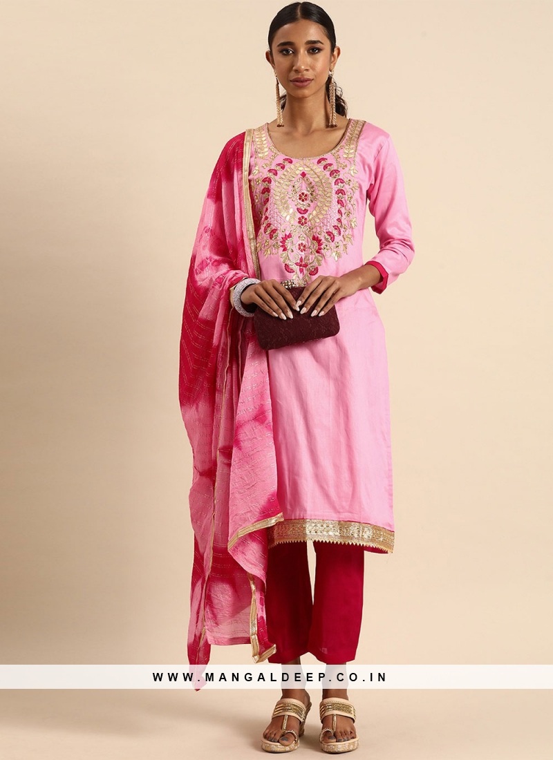 Phenomenal Pink Embroidered Trendy Salwar Suit
