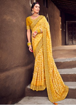 Phenomenal Silk Swarovski Yellow Trendy Saree