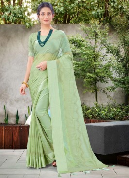 Phenomenal Stone Work Chiffon Satin Green Traditional Saree