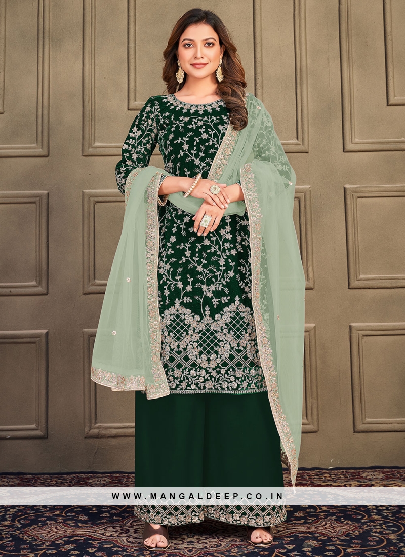 Buy Wine Velvet Palazzo Salwar Suit with Embroidered, Resham and Zari Work  Online -