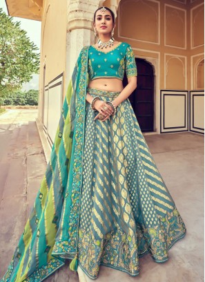 Picturesque Beads Turquoise Silk Trendy Lehenga Choli