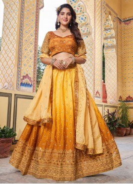 Picturesque Chinon Mustard Fancy A Line Lehenga Ch