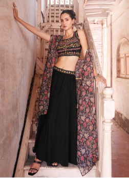 Picturesque Georgette Black Embroidered Readymade 