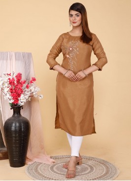 Picturesque Handwork Silk Brown Designer Kurti